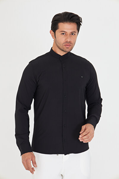 masso moda Мъжка риза с тънък крой и съдийски яка, подходяща за ежедневно носене