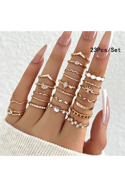 Choice 148 28Pcs Fashion Geometric Knuckle Rings Set For Women Crystal Heart Gold Silver Color Rings Girls