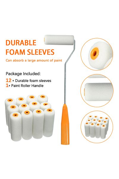 Choice 13Pcs/Set 100mm Paint Roller Cover Reusable Polyester Mini Paint Roller Cover + Handles Painting ...
