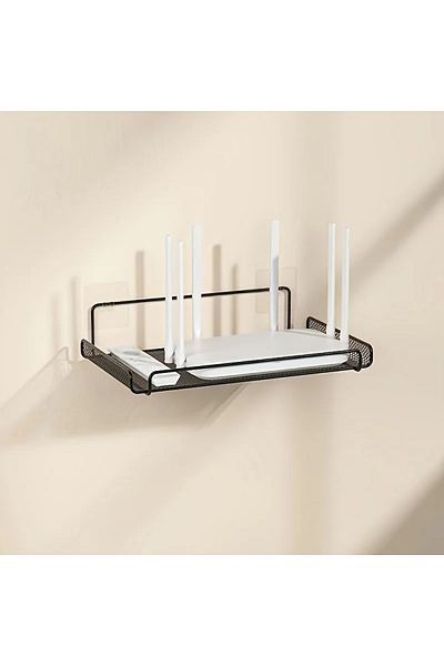 Choice 1pc Black Stainless Steel Wall-mounted Router Shelf No-drill Space-saving Organizer For Tv Top Boxes