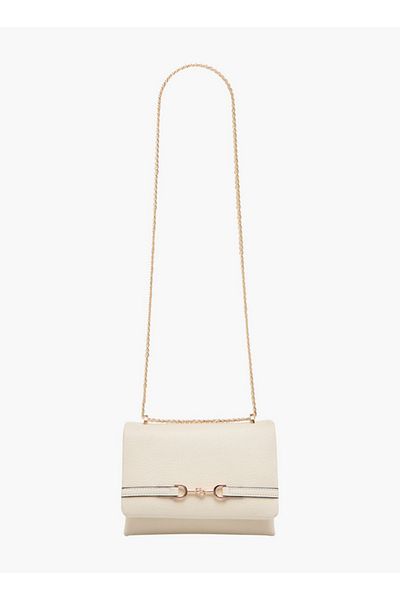 Celeste Metal Accent Crossbody Bag with Chain Strap and Flap Closure