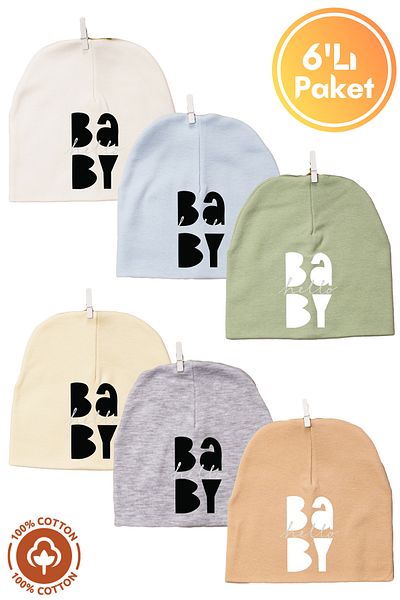Miniel Unisex Baby Printed Double Layer Baby Combed Organic Cotton Newborn Set of 6 Baby Beanie