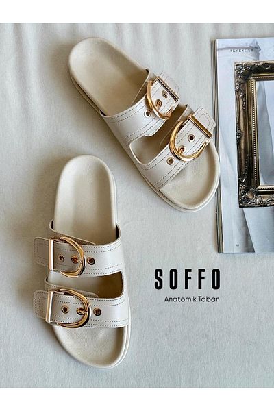 Zuum Γυναικείες παντόφλες Soffo Buckle - Μπεζ δέρμα
