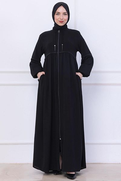 hafsamina Shirred Stone Ferace Black Hm2732