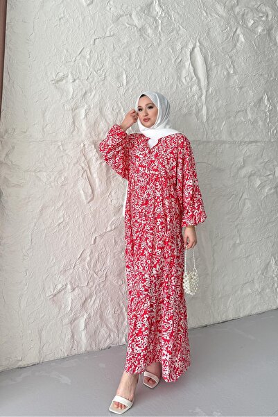 Rimel Moda Papatya Desenli Elbise Pudra