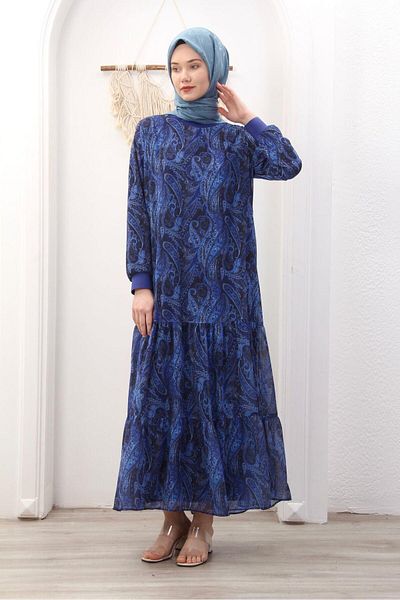 HARMAN BUTİK Women's Lined Chiffon Patterned Dress