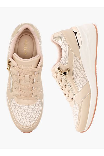 Celeste Women's Monogram Print Sneakers with Lace-Up Closure and Zip Detail