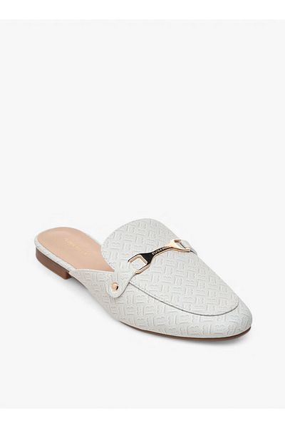 Flora Bella by Shoexpress Monogram Print Slip-On Mules with Metal Accent