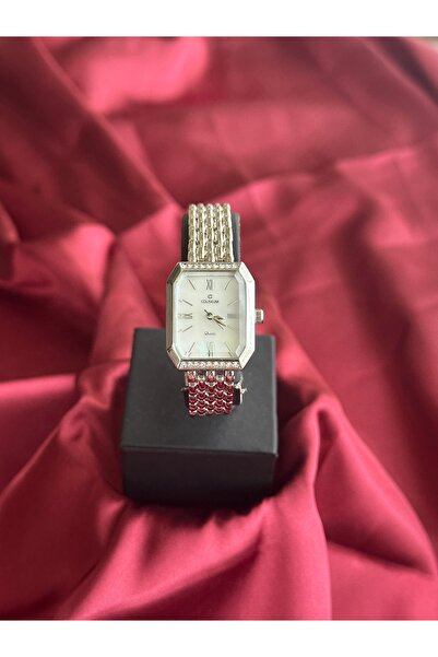 Coliseum Kare Gümüş Renk Taş Detaylı Şık Kadın Kol Saati