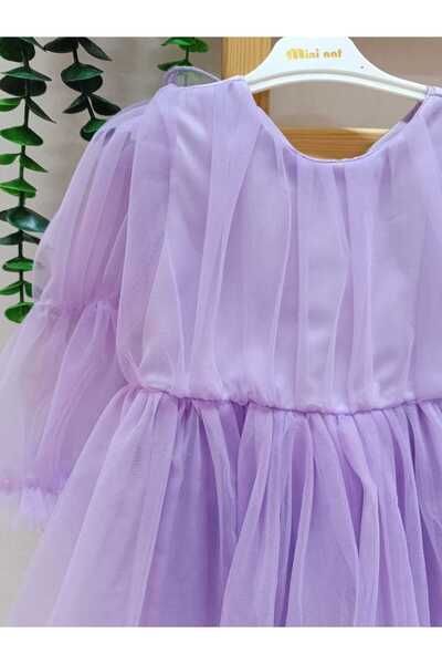 Mininaf kız çocuk doğum günü parti düğün yazlık uzun kollu tüllü kelebekli elbise