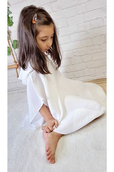 Alpar Tekstil Muslin Poncho Hooded Girl-Boy-Baby Baby Sea, Beach, Pool Cream / Ecru