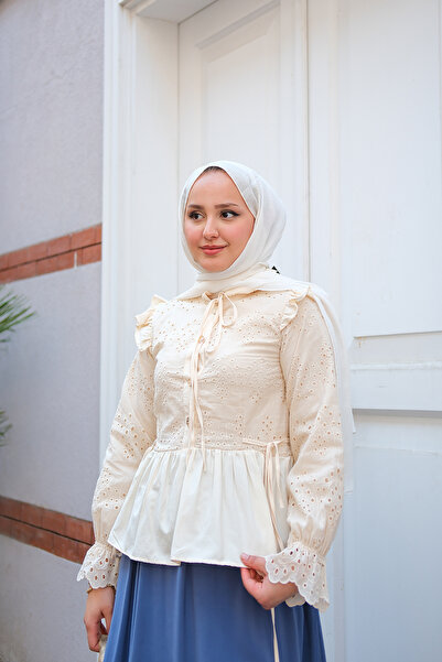 LOCCO Γυναικεία Φούστα Πλισέ Πουκάμισο Κρεμ