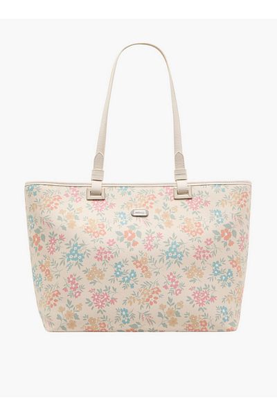 Missy Floral Print Tote Bag with Double Handle and Zip Closure