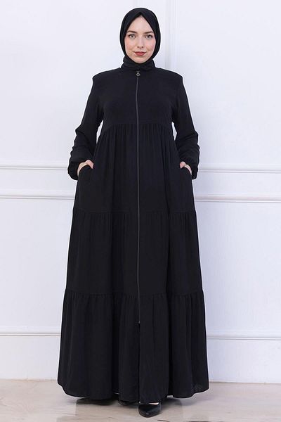 hafsamina Layered Gathered Ferace Black Hm2735