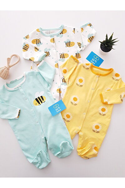 artıbebe Bee 3-Piece Baby Rompers, 100% Cotton Baby Rompers Newborn