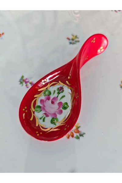 manushum El Boyama Porselen Kaşık Lokumluk-kırmızı 1 Adet