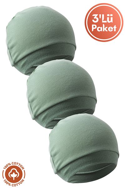 Miniel Unisex Baby Combed Organic Cotton Newborn 3-Piece Baby Beanie Set