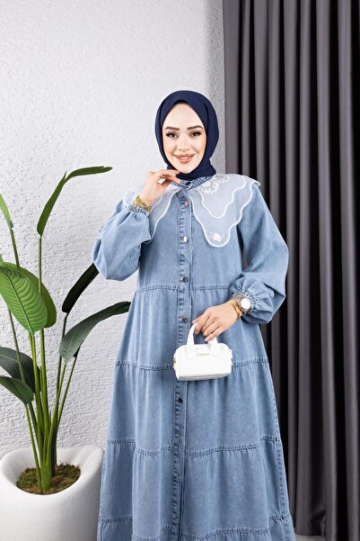 HARMAN BUTİK ΓΥΝΑΙΚΕΙΟ ΤΖΙΝ ΦΟΡΕΜΑ ΜΕ ΚΟΥΜΠΙ ΔΑΝΤΕΛΕΣ