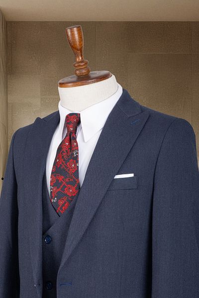 Sergio Ferraro Navy Blue Slim Fit Italian Style Men's Suit- Jacket Vest Pants Set