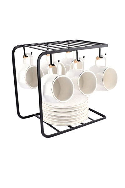 HIHOMEY طقم فناجين شاي سيراميك مع صحن مع حامل، 12 قطعة