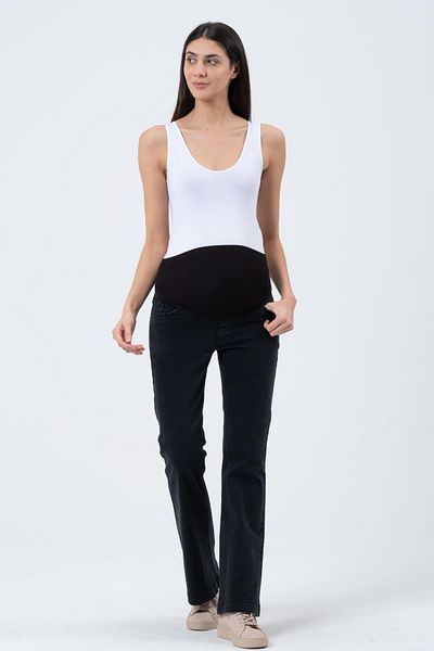 BUSA Maternity Stretchy Tummy Band Waist Adjusted Flare Leg Jeans Black