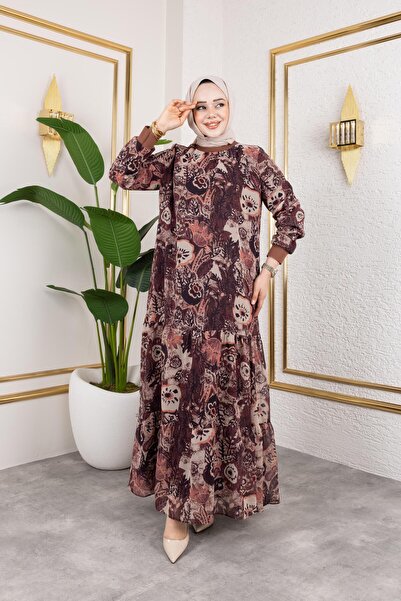 HARMAN BUTİK Γυναικείο φόρεμα με σχέδιο σιφόν με επένδυση