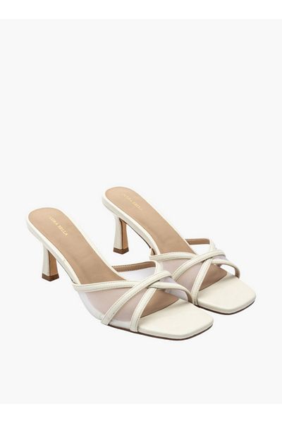 Flora Bella by Shoexpress Solid Cross Strap Slip-On Sandals with Flared Heels