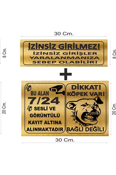sıradışıhediyem Set of 2 Attention Dog - Camera Warning Sign and Trespassing Warning Sign Metal