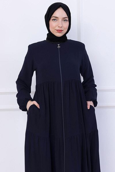 hafsamina Layered Gathered Ferace Navy Blue Hm2735