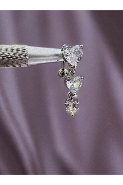Arescollection Surgical Steel Top Mount Zircon Stone Heart Belly Piercing