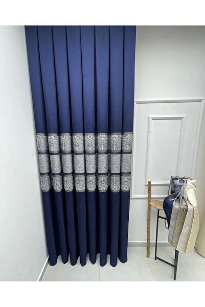 NİVEMESHOME Nivemeshome Pocket Knife Fj672069 V-530 Navy Blue 1/3 Tight Pleated Background Curtain Apm