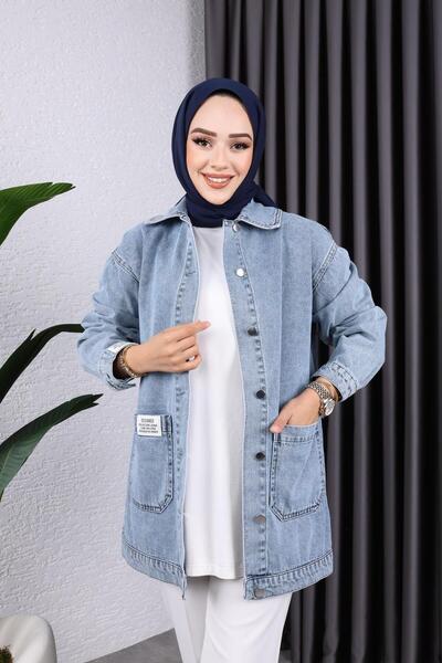 HARMAN BUTİK Women's Buttoned Denim Jacket with Pocket