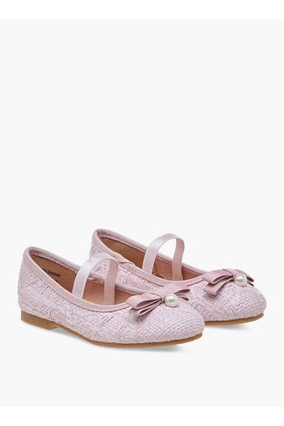 Juniors Bow Accent Ballerina Shoes with Elasticated Strap