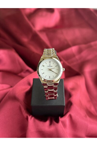Coliseum Yuvarlak Gümüş Renk İçi Beyaz Şık Kadın Kol Saati