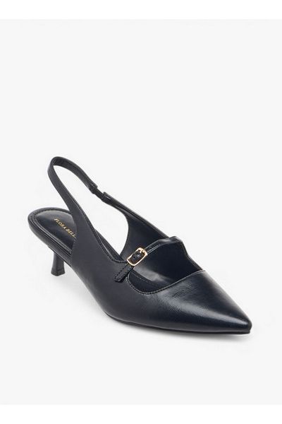 Flora Bella by Shoexpress Textured Slip-On Pointed Toe Shoes with Kitten Heels