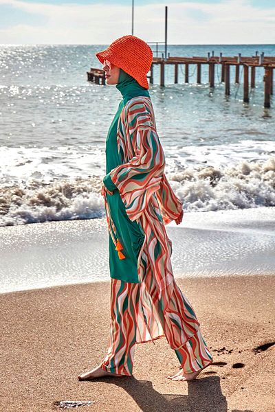 Marina Patterned Green Kimono Kaftan P2422