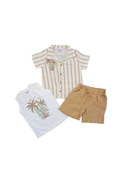 Biberon Çocuk Giyim Evil Eye Muslin Striped Shirt Shorts T-Shirt Suit Full Mold