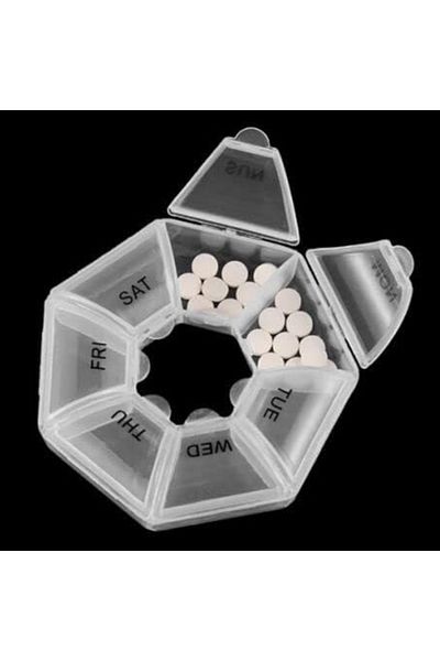 PUFO Round box for organizing medications, vitamins or supplements for a week, Pufo Pill, 9 cm