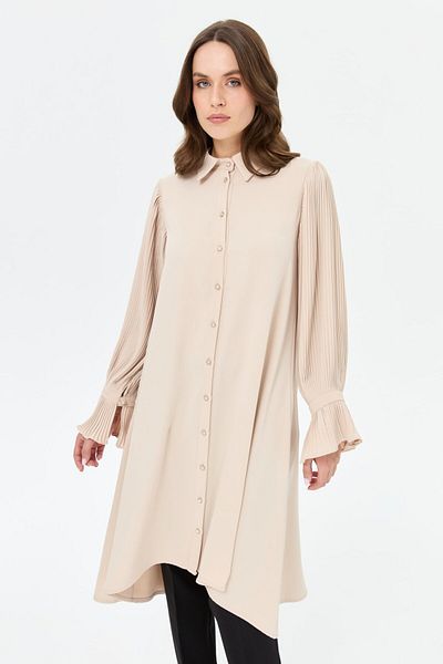 Esswaap Stylish Tunic Stone with Pleated Sleeve Detail