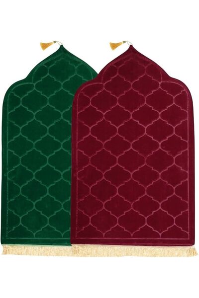 Fabienne سجادة صلاة بتصميم قبة، قطعتان، 70×110 سم، لون عنابي/أخضر