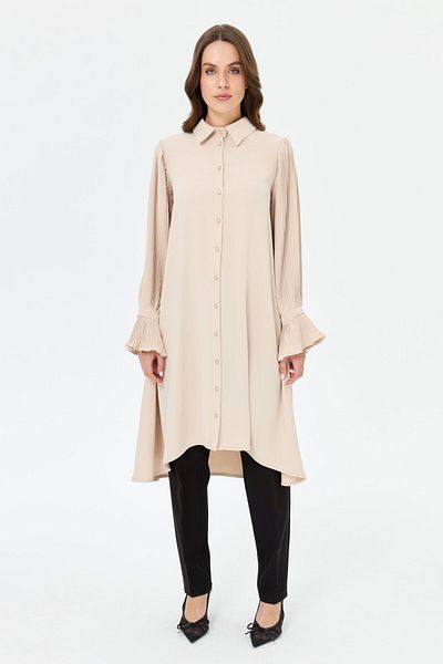 Esswaap Stylish Tunic Stone with Pleated Sleeve Detail
