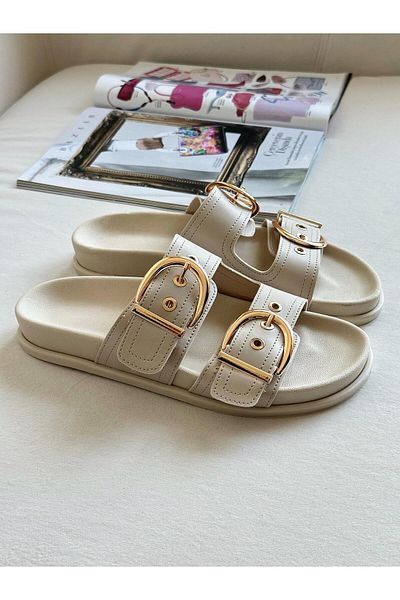 Zuum Γυναικείες παντόφλες Soffo Buckle - Μπεζ δέρμα