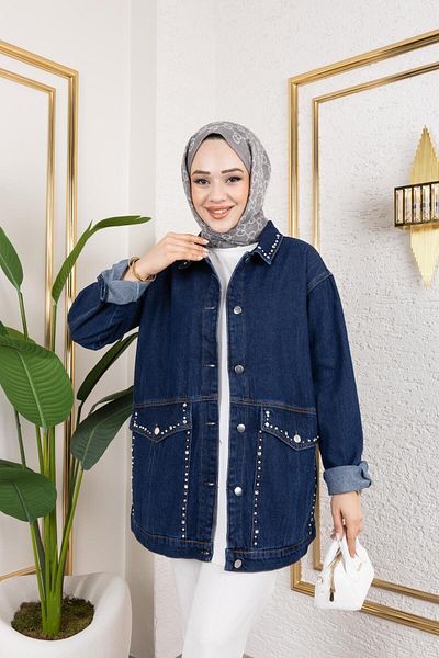 HARMAN BUTİK JACHETĂ DE BLUG DENIM DE BUMBAC CU DETALII DE BUMBAC DE PIATRĂ