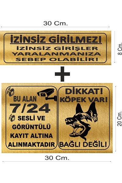 sıradışıhediyem Set of 2 Attention Dog - Camera Warning Sign and Trespassing Warning Sign Metal