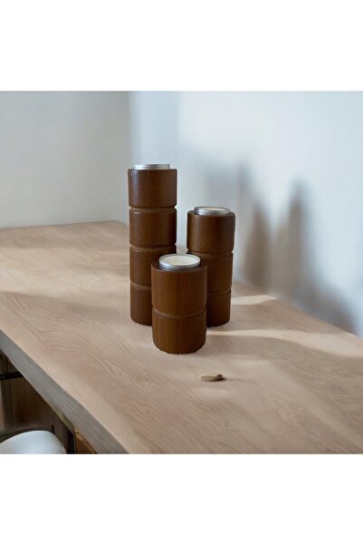 Sienta Home Dekoratif Ahşap Silindir 3’lü Mumluk - Şamdan Doğal Gürgen Ağacı