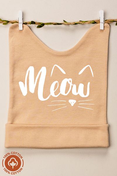 Miniel Unisex Baby Meow Printed 0-6 Months Combed Organic Cotton 2-Piece Baby Beanie Colorful Set