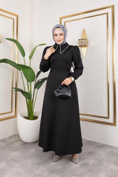 HARMAN BUTİK ΓΥΝΑΙΚΕΙΟ ΚΟΛΑΡ ΜΕ ΖΩΝΗ ΠΕΡΛΕΣ SCUBA ΥΦΑΣΜΑ ΦΟΡΕΜΑ