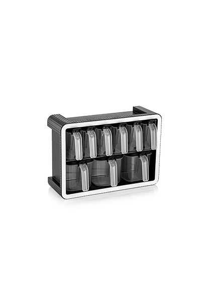 Romans Set of 9 Plastic Spice Shakers with Stand, Spoon and Lid