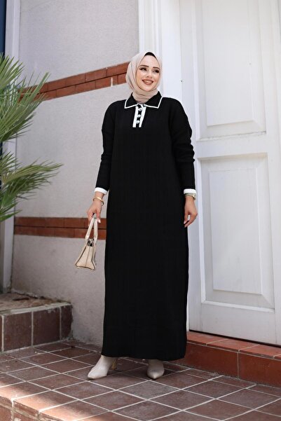 HARMAN BUTİK Πλεκτό Φόρεμα Μακριά με V λαιμόκοψη - Γυναικείο Κουμπωτό