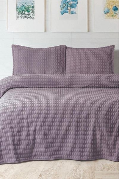 Çeyiz Diyarı Merino Twist Double Blanket Set Plum